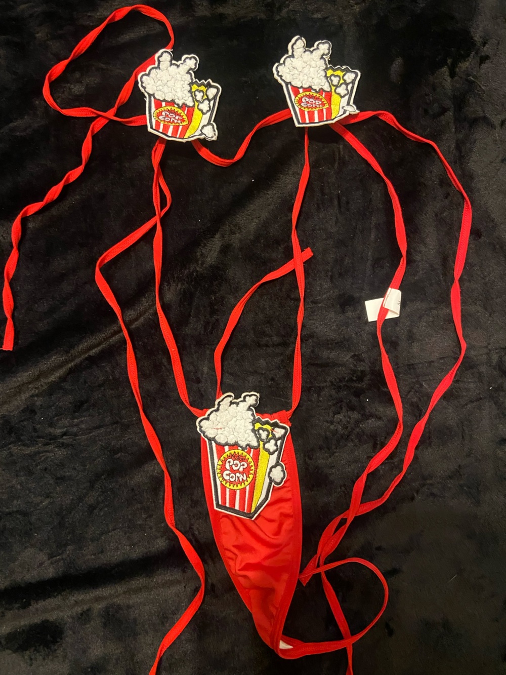 Popcorn Patch Red String Lingerie Set